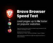 The latest speed test showing Brave on desktop compared to other leading browsers loading three popular sites. The tests are timed using the first frame where the mouse is clicked to the last frame when the tabs loading spinner finishes and changes to the site favicon. While our measured tests show even greater advantages, we feel this represents a typical user-experience when comparing page load times for out-of-the-box, fresh browsers. nnBrave&#39;s primary goal is to protect user privacy. Being t