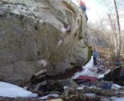 Bouldering the classic Glass Bowl (V10) at Horseshoe Canyon Ranch in Arkansas.