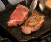 Searing is faster and more appropriate than oven-broiling for thinner, tender cuts of beef. No water or fat is added to the pan, except in the case of seasoning “new” cast iron. Drippings from beef should be removed if and when they accumulate. This method is great for any steak that is 1