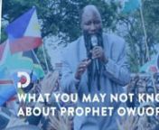 Prophet David Owuor is a man on a mission. A religious mission to save souls under the popular theme of Repentance and Holiness.n nA widely acclaimed Prophet, Dr Owuor’s rise to the world stage started in the humble village of Goma, Bondo.n nBorn in 1966 to Hezekiah and Margaret Ochieng, Owuor is the second born in a family of nine - six girls and three boys.n nHe schooled at Wambasa Primary, Yimbo, before transferring to Jusa in Siaya.n nOwuor then crossed the border to Uganda courtesy of his