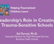 Sal Terrasi, Ph.D., Executive Director for Pupil Personnel Services in the Brockton Public School System discusses how school and district administrators can work to create the infrastructure and culture to promote trauma-sensitive school environments.nnDr. Terrasi’s talk focuses on the four ways district leadership can support trauma-sensitive school environments:n1) Advocacy (00:50)n2) Communication (04:24)n3) Training and Professional Development (07:32)n4) Community Connections (10:44)nnFi