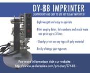 DY-8B is a lightweight and easy to use hot stamp imprinter. Use this imprinter to print expiration dates, manufacturing codes, lot numbers, and much more! DY-8B can print on poly bags, poly cases, paper bags, aluminum, or other materials. This imprinter provides a clearly printed stamp on your material. Ink dries as soon as it is printed leaving no mess behind. Characters are easy to change. Imprinter Includes: 1 roll of ribbon (30mm x 110yards), 2 sets of numbers (0-9), 1 set each of