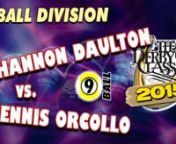 Dennis Orcollo .880 def. Shannon Daulton .831 9-7nnCommentators: Mark Wilson, Jerry Forsythnn77 Minsn- - - - - - -nWhat: The 2015 Derby City ClassicnWhere: Accu-stats Arena at Horseshoe Southern Indiana Hotel and Casino, Elizabeth, INnWhen: January 23 - January 31, 2015nnThe 17th Annual Derby City Classic - nine days of 5 disciplines: 9-ball, one-pocket, banks, straight pool and the Diamond Bigfoot 10-Ball Challenge.Players at the 2015 Derby City Classic include Efren Reyes, Shane Van Boening,