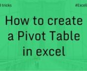 How to create a Pivot Table in Excel in Hindi &#124; Excel 2007, 2010, 2013 &amp; 2016 Learn Pivot table in Excel in Hindinn1. What is Pivot Table?n2. How to use Pivot table?n3. How to use Pivot Table while Creating Report?n4. Creating a Pivot Tablen5. Setting change to classicn6. Pivot Table - Date Groupingn7. Pivot Table Slicern8. Pivot Table formatting tricksnnBeing able to quickly analyze data can help you make better business decisions in Pivot table. But sometimes it’s hard to know where to s