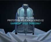 STONE ISLAND nPROTOTYPE RESEARCH_SERIES 02_ GARMENT DYED DYNEEMA®nLIMITED EDITIONnnhttp://bit.ly/2owWA80nnThe video documents the places where the project has come to life.nThe journey begins in the Dyneema® Production Facility in Arizona, where the fibre turns into a not woven fabric. Then, in Italy at the Stone Island Headquarters in Ravarino, near Modena, where the jacket is manufactured and undergoes the garment dyed process in the Colour Laboratory. Finally, the installation during the Mi