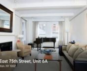 View the listing here: https://www.compass.com/listing/1033460725275099497/viewnnMUST SEE – rarely available XXX mint 3 Bedroom/3 Bathroom 2200 Sq foot residence in the heart of the Upper East Side. This prewar cooperative is located on the beautiful tree lined block on 75th Street between Lexington and Park Avenue. The apartment is flooded with light and all the rooms are generously proportioned. nnThe elegant and welcoming gallery leads to a gracious living room with a decorative fireplace
