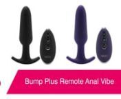 https://www.pinkcherry.com/products/bump-plus-remote-anal-vibe (in Just Blacknfrom PinkCherry USA) nhttps://www.pinkcherry.ca/products/bump-plus-remote-anal-vibe (in Just Blacknfrom PinkCherry Canada)nnBump Plus Remote Anal Vibe in Deep Purplenhttps://www.pinkcherry.com/products/bump-plus-remote-anal-vibe-1 (PinkCherry USA) nhttps://www.pinkcherry.ca/products/bump-plus-remote-anal-vibe-1 (PinkCherry Canada)nn--nnWhat do you call a super-silky rechargeable plug with a sweet rocker base, a fully w
