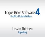 This video starts by looking at copying and pasting, including how to include hyperlinks or footnotes. We then move on to exporting from resources and the various file formats that are supported, including how we can generate PDFs. More briefly, exporting images are covered, before moving onto the Copy Bible Verses tool, and SmartTags.
