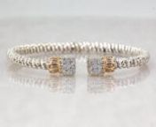 Alwand Vahan bracelets are so amazing you can&#39;t have just one. This open 3mm bangle is a great piece for stacking with others. Its made from 14kt yellow gold, sterling silver and .24ctw of diamonds. Its open so it will pair great with some closed bangles. For more information, please visit: https://www.yatesjewelers.com/alwand-vahan-diamond-square-end-bangle.html