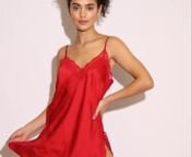 Sensual satin slip with lace inserts and high leg splits and mock ties creates the perfect slip to lounge around in and still remain sexy &amp; modest.nShop now:https://www.brasnthings.com/samantha-slip-red-21.html