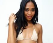 Beautiful Asian model, Sheila, in sexy Jomie Bikini Scrunch String thong set - see more at jomiebikini.com