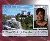 CityLight Prayer BreakfastnSpeaker: Sylvia MickensnPastor/Director of Christ Central Columbiann7 AM Thursday, Jan. 5, 2012nBrookland Conference Center n1066 Sunset Blvd., W. Columbia, SCnnThe CallnnI was only 5 years old when my parents took me to a revival where Rev. A. A. Allen was preaching. It was at that meeting that God began to speak to my heart. It was at that meeting that God showed me a vision of myself baptizing people in a large body of water.nnI didn’t understand it then, but almo