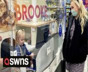 These adorable photos show a four-year-old Tesco superfan working behind tills - after she was given her own shift and uniform by the supermarket.&#60;br/&#62;&#60;br/&#62;Brooke Goacher is obsessed with the supermarket chain - and begs her mum Jodie Buckley, 28, for a daily trip.&#60;br/&#62;&#60;br/&#62;Jodie contacted a store worker to see if they could make a uniform for her in her size - and a tiny blue shirt and jumper arrived in time for Christmas.&#60;br/&#62;&#60;br/&#62;She was also offered a shift for Sunday (9/10) morning at the Tesco in Carlton, Nottingham - and spent two whole hours serving customers.&#60;br/&#62;&#60;br/&#62;Jodie, from Hucknall, said: &#92;