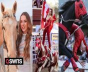 A self-confessed “real-life cowgirl” says she’s been doing extreme horseback riding since she was four years old - and her favorite trick is called a ‘suicide drag’. &#60;br/&#62;&#60;br/&#62;Bella Da Costa, 19, was taken by her mum, Chrissy, 44, to the Canadian Finals Rodeo in Edmonton, Alberta, 15 years ago.&#60;br/&#62;&#60;br/&#62;She saw a trick rider doing a number of impressive, dangerous stunts at speed - and decided there-and-then she wanted to do them too. &#60;br/&#62;&#60;br/&#62;Now, she teaches other kids to do ‘suicide’ tricks - as well as performing in rodeos across the US, and says she never wants to give it up.&#60;br/&#62;&#60;br/&#62;Bella, a trick riding teacher from Edmonton, Alberta, said: “Some may call me a professional trick rider - but I’m a cowgirl all the time. &#60;br/&#62;&#60;br/&#62;“Trick riding is essentially gymnastics on horseback - it’s pretty girls wearing glittery outfits on fast horses, doing the impossible. It’s all about how you bond with your horse. &#60;br/&#62;&#60;br/&#62;“I’m an adrenaline junkie, and it looked so fast and dangerous - I just fell in love. &#60;br/&#62;&#60;br/&#62;“Activists often try to tell us we’re hurting the horses. But it’s their own free will - trust me, if a horse didn’t like us riding on them, they’d let us know.”&#60;br/&#62;&#60;br/&#62;Bella was just four when she tried trick riding for the first time - after mum Chrissy took her to her first rodeo. &#60;br/&#62;&#60;br/&#62;Chrissy used to ride horses growing up - and made sure Bella grew up around horses as much as possible. &#60;br/&#62;&#60;br/&#62;But she was apprehensive when Bella begged her to let her compete. &#60;br/&#62;&#60;br/&#62;Chrissy, who now manages Bella full-time, said: “I was so apprehensive when Bella told me she wanted to learn how to trick-ride. &#60;br/&#62;&#60;br/&#62;“But then I saw her ride for the first time, that same day. She was on this lady’s horse - and she could handle it. &#60;br/&#62;&#60;br/&#62;“Anything thrown her way - Bella could contort her body to do it.”&#60;br/&#62;&#60;br/&#62;Over the next 15 years, Bella learned some of the most deadly tricks in horseback riding - including the suicide drag, which involves the rider doing the splits halfway-on, halfway-off the horse while it’s running.&#60;br/&#62;&#60;br/&#62;She learned the backbend - doing the crab on top of a horse and a cartwheel weaving over and under a running horse. &#60;br/&#62;&#60;br/&#62;She’s spent six figures travelling the world to visit the best trainers. &#60;br/&#62;&#60;br/&#62;Bella has performed at hundreds of rodeos in eight states, as well as other cities in Canada. But in 2016, she stopped competing. &#60;br/&#62;&#60;br/&#62;She said: “I’ve performed all across Canada and the US - Washington DC, Oklahoma, Florida, Nebraska, Montana, North and South Dakota.&#60;br/&#62;&#60;br/&#62;“My job at the rodeo is to keep the crowd entertained by trick riding - I’d go in there and do a handful of tricks - not all of them, just because it’s so dangerous. &#60;br/&#62;&#60;br/&#62;“But I’ll go in and do a cartwheel vault and suicide drag.”&#60;br/&#62;&#60;br/&#62;Trick riding is one of the most dangerous stunts a gymnast can perform - and it was banned as a competitive spot in the 1940s. &#60;br/&#62;&#60;br/&#62;Bella said: “I typically only perform the stunts within my comfort zone, like a neck vault, which involves flipping myself so I’m riding the horse backwards.”