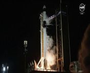A SpaceX rocket Falcon 9 lifts off from NASA&#39;s Kennedy Space Centre in Florida carrying three American astronauts and a Russian cosmonaut to the International Space Station.