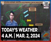 Today&#39;s Weather, 4 A.M. &#124; Mar. 2, 2024&#60;br/&#62;&#60;br/&#62;Video Courtesy of DOST-PAGASA&#60;br/&#62;&#60;br/&#62;Subscribe to The Manila Times Channel - https://tmt.ph/YTSubscribe &#60;br/&#62;&#60;br/&#62;Visit our website at https://www.manilatimes.net &#60;br/&#62;&#60;br/&#62;Follow us: &#60;br/&#62;Facebook - https://tmt.ph/facebook &#60;br/&#62;Instagram - https://tmt.ph/instagram &#60;br/&#62;Twitter - https://tmt.ph/twitter &#60;br/&#62;DailyMotion - https://tmt.ph/dailymotion &#60;br/&#62;&#60;br/&#62;Subscribe to our Digital Edition - https://tmt.ph/digital &#60;br/&#62;&#60;br/&#62;Check out our Podcasts: &#60;br/&#62;Spotify - https://tmt.ph/spotify &#60;br/&#62;Apple Podcasts - https://tmt.ph/applepodcasts &#60;br/&#62;Amazon Music - https://tmt.ph/amazonmusic &#60;br/&#62;Deezer: https://tmt.ph/deezer &#60;br/&#62;Stitcher: https://tmt.ph/stitcher&#60;br/&#62;Tune In: https://tmt.ph/tunein&#60;br/&#62;&#60;br/&#62;#TheManilaTimes&#60;br/&#62;#WeatherUpdateToday &#60;br/&#62;#WeatherForecast