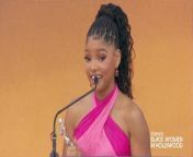 Singer &amp; Actress Halle Bailey accepts her award at &#039;Black Women In Hollywood. &#92;