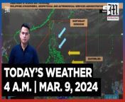 Today&#39;s Weather, 4 A.M. &#124; Mar. 9, 2024&#60;br/&#62;&#60;br/&#62;Video Courtesy of DOST-PAGASA&#60;br/&#62;&#60;br/&#62;Subscribe to The Manila Times Channel - https://tmt.ph/YTSubscribe &#60;br/&#62;&#60;br/&#62;Visit our website at https://www.manilatimes.net &#60;br/&#62;&#60;br/&#62;Follow us: &#60;br/&#62;Facebook - https://tmt.ph/facebook &#60;br/&#62;Instagram - https://tmt.ph/instagram &#60;br/&#62;Twitter - https://tmt.ph/twitter &#60;br/&#62;DailyMotion - https://tmt.ph/dailymotion &#60;br/&#62;&#60;br/&#62;Subscribe to our Digital Edition - https://tmt.ph/digital &#60;br/&#62;&#60;br/&#62;Check out our Podcasts: &#60;br/&#62;Spotify - https://tmt.ph/spotify &#60;br/&#62;Apple Podcasts - https://tmt.ph/applepodcasts &#60;br/&#62;Amazon Music - https://tmt.ph/amazonmusic &#60;br/&#62;Deezer: https://tmt.ph/deezer &#60;br/&#62;Tune In: https://tmt.ph/tunein&#60;br/&#62;&#60;br/&#62;#themanilatimes&#60;br/&#62;#WeatherUpdateToday &#60;br/&#62;#WeatherForecast