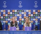 Chelsea Women&#39;s boss Emma Hayes and Erin Cuthbert preview their UEFA Champion League quarter final first leg vs Ajax&#60;br/&#62;Johan Cruyff Arena, Amsterdam, Netherlands