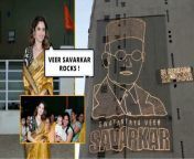 Ankita Lokhande spotted at Andheri East, promoting her highly anticipated upcoming film &#39;Swatantrya Veer Savarkar&#39;, co-starring Randeep Hooda. The artist promotes her movie in the most unique way by featuring the title of their film on a tall multistorey building in the suburbs.