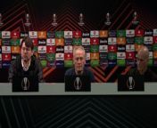 Freiburg coach Christain Striech on their devastating 5-0 defeat to West Ham as they exit the UEFA Europa League at the last 16 stage&#60;br/&#62;London Stadium, London, UK