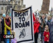 Hundreds of protestors have gathered for a mass trespass demonstration after a historic park introduced entry fees for the first time in 326 years.&#60;br/&#62;&#60;br/&#62;Cirencester Park in Gloucestershire has been owned by the Bathurst family since 1695 and has always been free for the public to enter.&#60;br/&#62;&#60;br/&#62;But Lord Bathurst - a close friend of King Charles who lives nearby in Tetbury - claims he now needs to introduce charges to pay for the upkeep of the 3,000-acre estate.&#60;br/&#62;&#60;br/&#62;Electric gates have been installed on the four main entry points requiring a pass to enter or a fee of £4 a day. Regular visitors can pay £30 for an annual pass.&#60;br/&#62;&#60;br/&#62;Access will be free to anyone living in the local GL7 postcode but a £10 deposit will be charged for the entry card.&#60;br/&#62;&#60;br/&#62;The plans have angered many local residents, who have enjoyed unrestricted access to the open space around the town for generations.&#60;br/&#62;&#60;br/&#62;On Sunday (March 17) hundreds of protesters gathered on the estate grounds for a &#92;