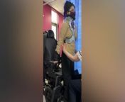 A video shows a disabled woman who lived lying down to avoid being internally decapitated walking for the first time.