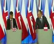 Prime Minister Rishi Sunak has hailed the UK&#39;s relationship with Poland, telling his Polish counterpart Donald Tusk they were &#39;allies for the long term&#39;. Report by Alibhaiz. Like us on Facebook at http://www.facebook.com/itn and follow us on Twitter at http://twitter.com/itn