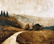 Prompt Midjourney : Minimal Soft Earth Tone Color oil painting, Farm on the mountain print in Canvas, Style of Jan van Goyenultra, Only Three colors, Brown tone color, Canvas detail, 8k, --ar 14:11 --stylize 250