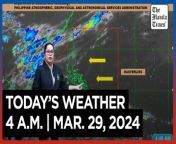 Today&#39;s Weather, 4 A.M. &#124; Mar. 29, 2024&#60;br/&#62;&#60;br/&#62;Video Courtesy of DOST-PAGASA&#60;br/&#62;&#60;br/&#62;Subscribe to The Manila Times Channel - https://tmt.ph/YTSubscribe &#60;br/&#62;&#60;br/&#62;Visit our website at https://www.manilatimes.net &#60;br/&#62;&#60;br/&#62;Follow us: &#60;br/&#62;Facebook - https://tmt.ph/facebook &#60;br/&#62;Instagram - https://tmt.ph/instagram &#60;br/&#62;Twitter - https://tmt.ph/twitter &#60;br/&#62;DailyMotion - https://tmt.ph/dailymotion &#60;br/&#62;&#60;br/&#62;Subscribe to our Digital Edition - https://tmt.ph/digital &#60;br/&#62;&#60;br/&#62;Check out our Podcasts: &#60;br/&#62;Spotify - https://tmt.ph/spotify &#60;br/&#62;Apple Podcasts - https://tmt.ph/applepodcasts &#60;br/&#62;Amazon Music - https://tmt.ph/amazonmusic &#60;br/&#62;Deezer: https://tmt.ph/deezer &#60;br/&#62;Tune In: https://tmt.ph/tunein&#60;br/&#62;&#60;br/&#62;#TheManilaTimes&#60;br/&#62;#WeatherUpdateToday &#60;br/&#62;#WeatherForecast&#60;br/&#62;
