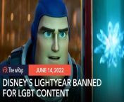 Walt Disney Co. is unable to obtain permission to show its new Pixar movie Lightyear in 14 Middle Eastern and Asian countries and is unlikely to open in China, the world’s largest movie market.&#60;br/&#62;&#60;br/&#62;Full story: https://www.rappler.com/entertainment/movies/disney-pixar-lightyear-with-same-sex-couple-will-not-play-14-countries-china-in-question/