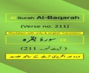 In this video, we present the beautiful recitation of Surah Al-Baqarah Ayah/Verse/Ayat 211 in Arabic, accompanied by English and Urdu translations with on-screen display. To facilitate a comprehensive understanding, we have included accurate and eloquent translations in English and Urdu.&#60;br/&#62;&#60;br/&#62;Surah Al-Baqarah, Ayah 211 (Arabic Recitation): “ سَلۡ بَنِيٓ إِسۡرَٰٓءِيلَ كَمۡ ءَاتَيۡنَٰهُم مِّنۡ ءَايَةِۭ بَيِّنَةٖۗ وَمَن يُبَدِّلۡ نِعۡمَةَ ٱللَّهِ مِنۢ بَعۡدِ مَا جَآءَتۡهُ فَإِنَّ ٱللَّهَ شَدِيدُ ٱلۡعِقَابِ ”&#60;br/&#62;&#60;br/&#62;Surah Al-Baqarah, Verse 211 (English Translation): “ Ask the Children of Israel how many a sign of evidence We have given them. And whoever exchanges the favor of Allāh [for disbelief] after it has come to him - then indeed, Allāh is severe in penalty. ”&#60;br/&#62;&#60;br/&#62;Surah Al-Baqarah, Ayat 211 (Urdu Translation): “ بنی اسرائیل سے پوچھو تو کہ ہم نے انہیں کس قدر روشن نشانیاں عطا فرمائیں اور جو شخص اللہ تعالیٰ کی نعمتوں کو اپنے پاس پہنچ جانے کے بعد بدل ڈالے (وه جان لے) کہ اللہ تعالیٰ بھی سخت عذابوں واﻻ ہے ”&#60;br/&#62;&#60;br/&#62;The English translation by Saheeh International and the Urdu translation by Maulana Muhammad Junagarhi, both published by the renowned King Fahd Glorious Qur&#39;an Printing Complex (KFGQPC). Surah Al-Baqarah is the second chapter of the Quran.&#60;br/&#62;&#60;br/&#62;For our Arabic, English, and Urdu speaking audiences, we have provided recitation of Ayah 211 in Arabic and translations of Surah Al-Baqarah Verse/Ayat 211 in English/Urdu.&#60;br/&#62;&#60;br/&#62;Join Us On Social Media: Don&#39;t forget to subscribe, follow, like, share, retweet, and comment on all social media platforms on @QuranHadithPro . &#60;br/&#62;➡All Social Handles: https://www.linktr.ee/quranhadithpro&#60;br/&#62;&#60;br/&#62;Copyright DISCLAIMER: ➡ https://rebrand.ly/CopyrightDisclaimer_QuranHadithPro &#60;br/&#62;Privacy Policy and Affiliate/Referral/Third Party DISCLOSURE: ➡ https://rebrand.ly/PrivacyPolicyDisclosure_QuranHadithPro &#60;br/&#62;&#60;br/&#62;#SurahAlBaqarah #surahbaqarah #SurahBaqara #surahbakara #SurahBakarah #quranhadithpro #qurantranslation #verse211 #ayah211 #ayat211 #QuranRecitation #qurantilawat #quranverses #quranicverse #EnglishTranslation #UrduTranslation #IslamicTeachings #سورہ_بقرہ# سورةالبقرة .