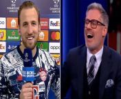 Harry Kane exposes Jamie Carragher lie in hilarious interview after Bayern win from kourteny kane