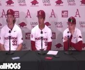 Arkansas Razorbacks players recapping 8-0 shutout win over the Missouri Tigers on Friday night to kick off opening SEC series at Baum-Walker Stadium in Fayetteville, Ark.
