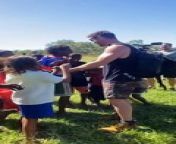 Chris Hemsworth is filming a new Disney series in the Northern Territory, visiting Katherine, Beswick, Barunga and Bulman along the way. Students at Wugularr School couldn&#39;t contain their excitement when they got to meet the megastar. Video by Chloe Roberts.