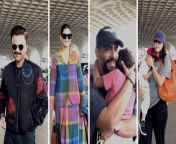 Bollywood stars Anil Kapoor, Sonam Kapoor, Neha Dhupia &amp; Angad Bedi arrive at Mumbai Airport in style. The actors posed for some classic clicks &amp; also interacted with the fans &amp; media.