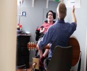 WATCH: Cram Foundation participant Michael doing music therapy with WollCon music therapist Bertie McMahon. Supplied video by Phil Crawford