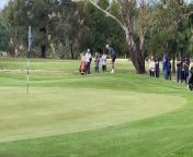 Lucas Herbert chip shot on the par-three sixth hole at 2024 Axedale Pro-Am from luca jaro