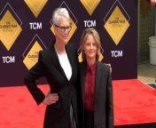 https://www.maximotv.com &#60;br/&#62;B-roll footage: Jamie Lee Curtis and Jodie Foster at Jodie Foster&#39;s hand and footprint ceremony at the 15th annual TCM Classic Film Festival at the TCL Chinese Theatre in Los Angeles, California, USA, on Friday, April 19, 2024. This video is only available for editorial use in all media and worldwide. To ensure compliance and proper licensing of this video, please contact us. ©MaximoTV