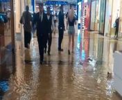 Water was seen gushing from the ceiling of shop after it partially collapsed due to heavy rain.&#60;br/&#62;&#60;br/&#62;Severe flooding hit Dubai after the heaviest rainfall on record in the UAE - with a year and a half&#39;s worth of rain falling on Tuesday.&#60;br/&#62;&#60;br/&#62;Video shows water gushing at incredible speed from the ceiling of a Flying Tiger Copenhagen store inside the Mall of the Emirates. &#60;br/&#62;&#60;br/&#62;The mall, which cost £174.m to build, spreads over 2,4m square feet (220,000 m2) of retail floor area. &#60;br/&#62;&#60;br/&#62;Further footage shows roads in the downtown area completely flooded.