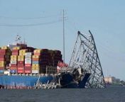U.S. crews in Baltimore set off a controlled explosion on Monday (May 13) to allow them to remove a portion of the collapsed Francis Scott Key Bridge from the bow of the massive container ship that toppled the span in March. - REUTERS