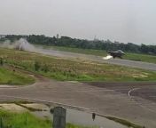 This is the shocking moment a fighter jet bounced off a runway before the pilot ejected and died.Squadron leader Asim Jawad, 32, appeared to be attempting Top Gun style three aileron rolls at low altitude when the fuselage of the Yakovlev Yak-130 scraped along the tarmac. CCTV shows smoke and sparks erupting from the Russian-made jet before Asim pulled up and appeared to be circling the runway in Chattogram, Bangladesh, on May 9.However, the footage shows a sudden explosion before Bangladesh Air Force pilot Asim and his co-pilot Wing Commander Sohan Hasan Khan both ejected.Local media reported that the two pilots both landed in the Karnaphuli River before being rescued by members of the air force, navy and local fishermen.Asim later died in hospital while Sohan remains in critical condition at the Banouja Isa Khan Hospital in Patenga. The aircraft was later recovered from the water.The government&#039;s Inter-Services Public Relations (ISPR) said in a statement that the training jet had &#039;crashed due to a mechanical failure&#039;.They claimed the pilots manoeuvred the aircraft away from the densely populated area near the airport to the sparsely populated area where they crashed.However, CCTV footage of the incident appears to show the crash was caused by the high-risk stunt.A source said: &#039;The Bangladesh Air Force claimed the crashed YAK 130 fighter jet encountered mechanical failure, resulting in a catastrophic crash in the Patenga area of Chittagong. However, recently obtained CCTV footage from the runway area contradicts this claim by BAF, displaying a chilling sequence where the aircraft attempts to perform three consecutive aileron rolls at a perilously low altitude, nearly colliding with the runway in the process.&#039;The footage reveals the jet scraping the runway at high speed, causing significant damage to the fuselage and igniting a fire. At the 19-second mark, a slowed-down analysis shows fragments of the aircraft detaching as it rebounds and gets airborne.&#039;In the critical moments that followed, as captured in the video, the engine became engulfed in flames, emitting black smoke. The two pilots, demonstrating exceptional skill under pressure, managed to eject from the flaming jet. The ejection, a procedure known to exert enormous g-force on the body, often results in temporary loss of consciousness.&#039;